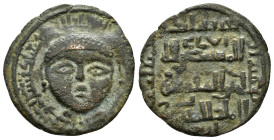 ARTUQIDS of MARDIN.Artuq Arslan.(1201-1239).No Mint and 623 AH.AE Dirham.
Obv : Draped facing male solar bust; name and title of Seljuq of Rum overlor...