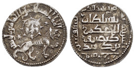 SELJUQ of RUM.Kaykhusraw II.(1211-1220).Siwas.AH 638.Dirhem.
Obv : Lion advancing right, three stars around, above, personification of sun above.
Rev ...