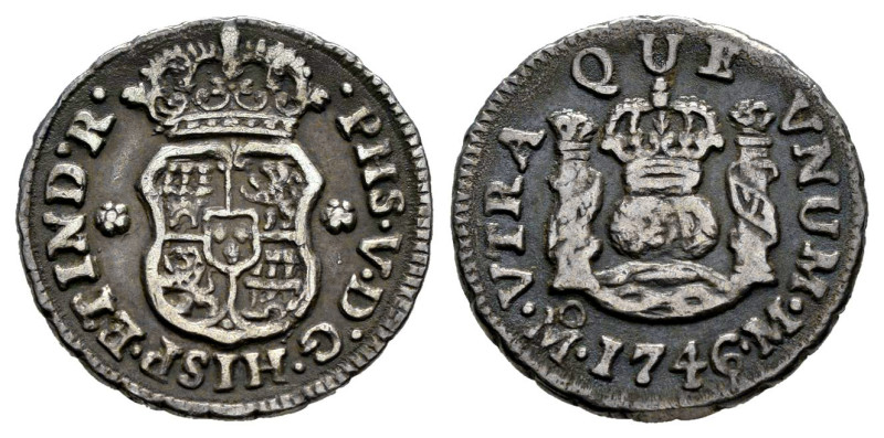 Philip V (1700-1746). 1/2 real. 1746. Mexico. M. (Cal-273). Ag. 1,41 g. Patina. ...