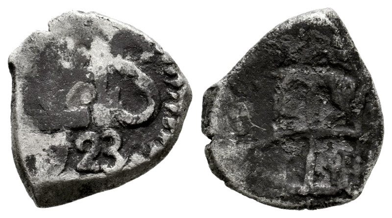 Philip V (1700-1746). 1/2 real. 1723. Potosi. (Cal-301). Ag. 1,76 g. Minor rust....