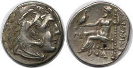 Griechische Münzen, MACEDONIA. Alexander III. „der Große“ (336-323 v. Chr). AR Drachme (4,18 g. 18 mm) Abydos, geprägt unter Antigonos I. Monophthalmo...