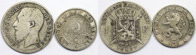 Europäische Münzen und Medaillen, Belgien / Belgium, Lots und Sammlungen. Leopold II. 5 Centimes 1898, Ku-Ni., KM 40, 1 Franc 1887, Silber, KM 29. Lot...