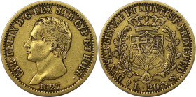 Europäische Münzen und Medaillen, Italien / Italy. Savoyen / Sardinien. Carlo Felice (1821-1831). 20 Lire 1827, Turin. Gold. 6,39 g. Montenegro 39. Fr...