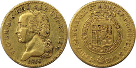Europäische Münzen und Medaillen, Italien / Italy. Savoyen / Sardinien. Vittorio Emanuele I. (1802-1821). 20 Lire 1816, Turin. Gold. 6,39 g. Montenegr...