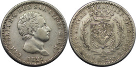 Europäische Münzen und Medaillen, Italien / Italy. Savoyen. Carlo Felice (1821-1831). 2 Lire 1827, Turin. Silber. Mont. 79. Sehr schön