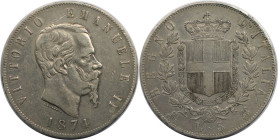 Europäische Münzen und Medaillen, Italien / ItaIy. Vittorio Emanuele II. (1861-1878). 5 Lire 1874 M BN. Silber. KM 8.3. Sehr schön-vorzüglich