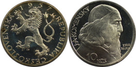 Europäische Münzen und Medaillen, Tschechoslowakei / Czechoslovakia. Johann Amos Comenius. 10 Kronen 1957. 12,0 g. 0.500 Silber. 0.19 OZ. KM 48. Polie...