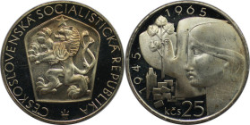 Europäische Münzen und Medaillen, Tschechoslowakei / Czechoslovakia. "20 Jahre Befreiung". 25 Kronen 1965. 16,0 g. 0.500 Silber. 0.26 OZ. KM 59. Polie...