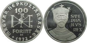 Europäische Münzen und Medaillen, Ungarn / Hungary. Heilige Stephan. 100 Forint 1972. 22,0 g. 0.640 Silber. 0.45 OZ. KM 597. Polierte Platte