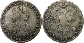Russische Münzen und Medaillen, Peter I. (1699-1725). Poltina (1/2 Rubel) 1723, Moskau, Red mint. "Tiger-Typ" Büste. Die Spitze des Zepters berührt de...