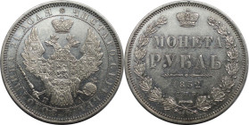 Russische Münzen und Medaillen, Nikolaus I. (1826-1855). 1 Rubel 1852 SPB PA, St. Petersburg. Silber. Bitkin 229. Stempelglanz, Kratzer