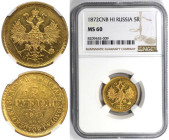 Russische Münzen und Medaillen, Alexander II. (1854-1881). 5 Rubel 1872 SPB HI. Gold. NGC MS 60