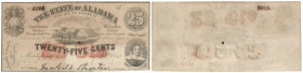 Banknoten, USA / Vereinigte Staaten von Amerika, Obsolete Banknotes. Montgomery, AL- State of Alabama. 25 Cents Banknote 1863. II