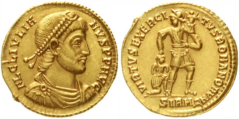 Kaiserzeit
Julian II., 360-363
Solidus 360/363, Sirmium. Drap., diadem. Brb. r...