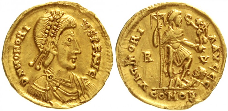 Kaiserzeit
Honorius, 393-423
Solidus 402/406, Ravenna. 4,43 g.
sehr schön/vor...