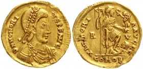 Kaiserzeit
Honorius, 393-423
Solidus 402/406, Ravenna. 4,43 g.
sehr schön/vorzüglich, kl. Kratzer