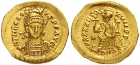 Kaiserzeit
Theodosius II., 408-450
Solidus 443/450, Constantinopel. Brb. v.v./IMP XXXXII COS XVII PP CONOB. Roma sitzt l. 4,47 g.
vorzüglich/Stempe...