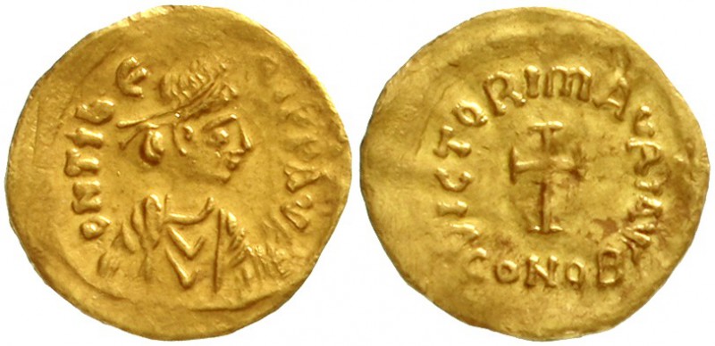 Kaiserreich
Mauricius Tiberius, 582-602
Tremissis Constantinopel. Drapierte Bü...