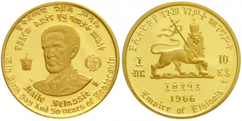 Äthiopien
Haile Selassie I., 1930-1936 und 1941-1974
10 Birr (Dollars) 1966. 5...