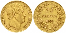 Belgien
Leopold I., 1831-1865
20 Francs 1865. L. WIENER. 6,45 g. 900/1000.
sehr schön/vorzüglich