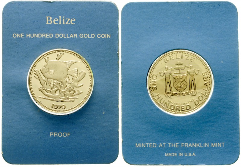 Belize
100 Dollars 1979 Engelsfisch. Im Etui mit Zertifikat (etwas geknickt). 6...