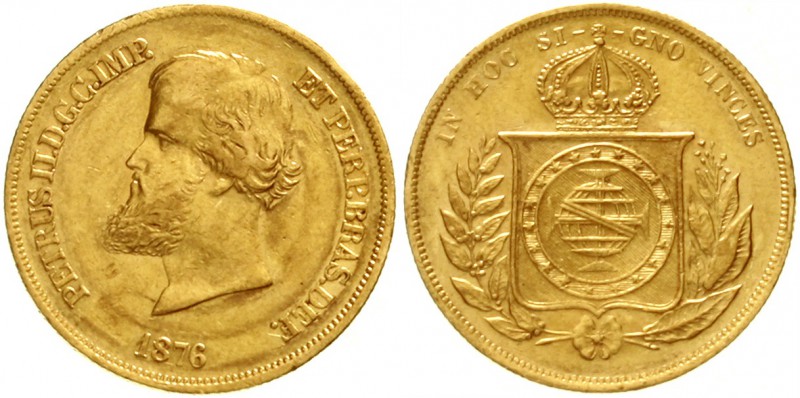 Brasilien
Pedro II., 1831-1889
10000 Reis 1876. 8,96 g. 917/1000
sehr schön/v...