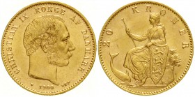 Dänemark
Christian IX., 1863-1906
20 Kronen 1900 VBP. 8,96 g. 900/1000.
vorzüglich/Stempelglanz