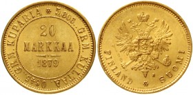 Finnland
Alexander II., 1855-1881
20 Markkaa 1879. 6,45 g. 900/1000.
vorzüglich/Stempelglanz