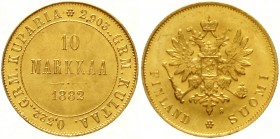 Finnland
Alexander III., 1881-1894
10 Markkaa 1882. 3,23 g. 900/1000.
vorzüglich/Stempelglanz