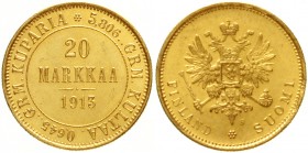 Finnland
Nikolaus II., 1894-1917
20 Markkaa 1913 S. 6,45 g. 900/1000.
fast Stempelglanz