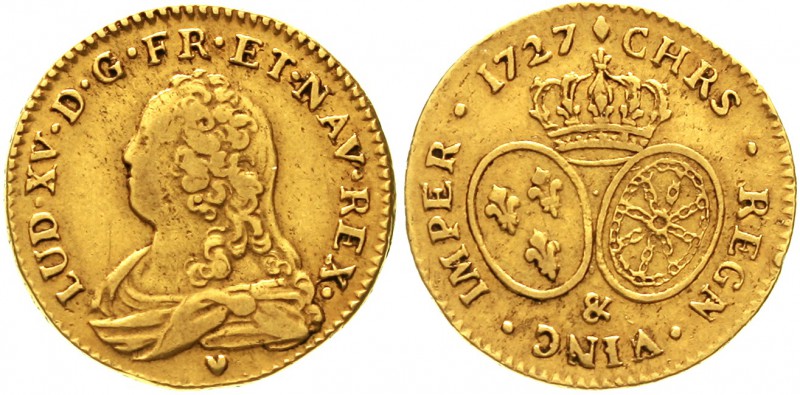 Frankreich
Ludwig XV., 1715-1774
Louis d'or aux Lunettes 1727 &, Aix. 8,05 g....
