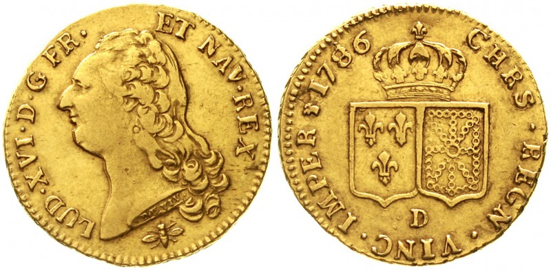 Frankreich
Ludwig XVI., 1774-1793
Doppelter Louis d`or 1786 D, Lyon. 15,19 g....