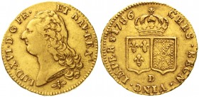 Frankreich
Ludwig XVI., 1774-1793
Doppelter Louis d`or 1786 D, Lyon. 15,19 g.
sehr schön/vorzüglich