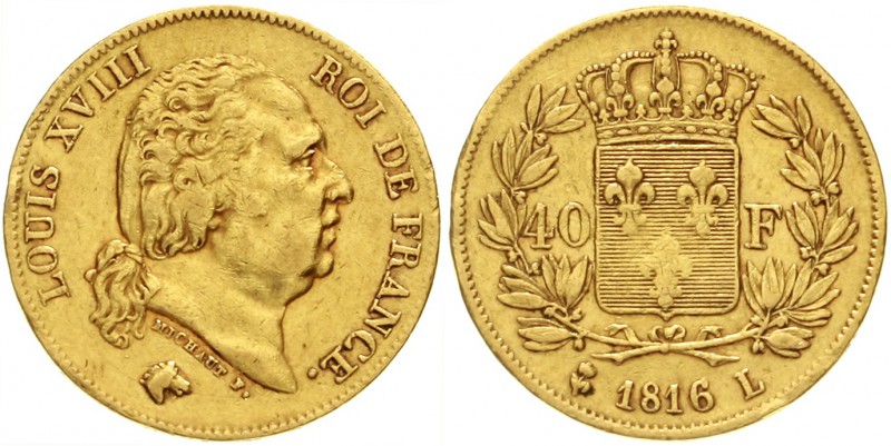 Frankreich
Ludwig XVIII., 1814/1815-1824
40 Francs 1816 L, Bayonne. Auflage nu...