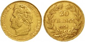 Frankreich
Louis Philippe I., 1830-1848
20 Francs 1834 A, Paris. 6,45 g. 900/1000.
sehr schön, kl. Randfehler