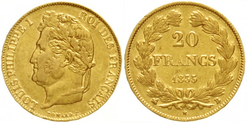 Frankreich
Louis Philippe I., 1830-1848
20 Francs 1835 B, Rouen. 6,45 g. 900/1...