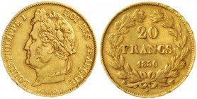 Frankreich
Louis Philippe I., 1830-1848
20 Francs 1836 W, Lille. 6,45 g. 900/1000.
sehr schön, kl. Randfehler