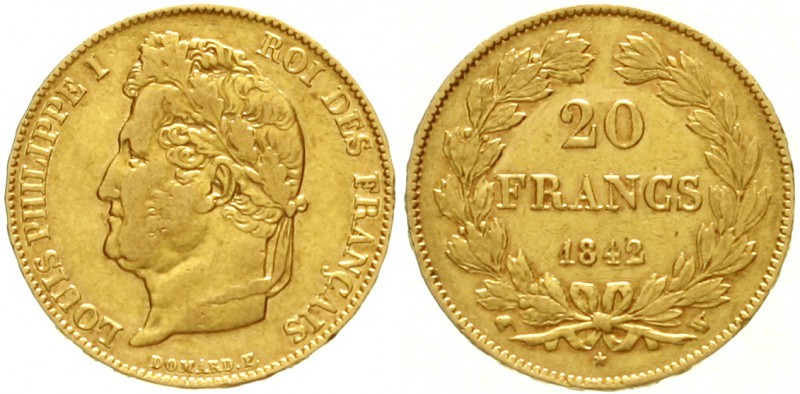 Frankreich
Louis Philippe I., 1830-1848
20 Francs 1842 W, Lille. 6,45 g. 900/1...