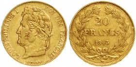 Frankreich
Louis Philippe I., 1830-1848
20 Francs 1843 A, Paris. 6,45 g. 900/1000.
gutes sehr schön, kl. Randfehler