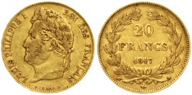 Frankreich
Louis Philippe I., 1830-1848
20 Francs 1847 A, Paris. 6,45 g. 900/1000.
sehr schön