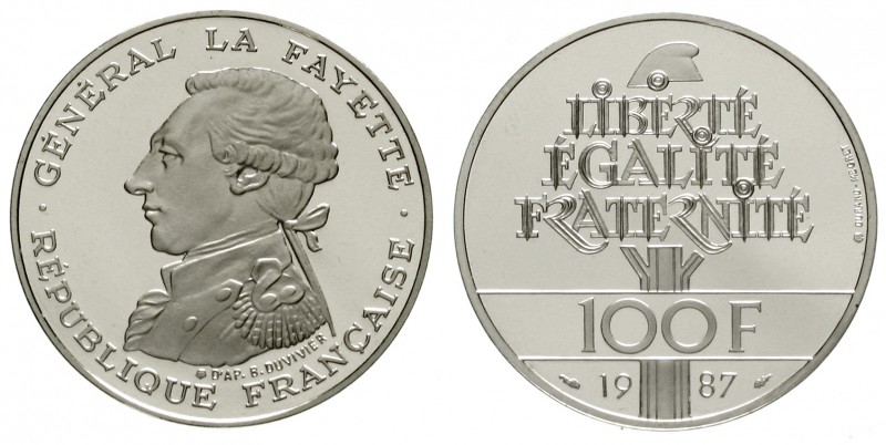 Frankreich
Fünfte Republik, seit 1958
100 Francs PLATIN 1987. 230. Geburtstag ...
