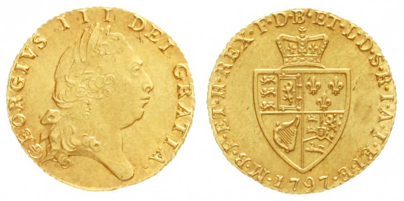 Grossbritannien
George III., 1760-1820
1/2 Guinea 1797. 4,18 g.
vorzüglich/St...