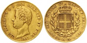 Italien-Sardinien
Carl Albert, 1831-1849
20 Lire 1831 P, Anker. Genua. 6,45 g. 900/1000.
sehr schön, winz. Randfehler
