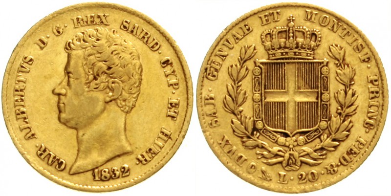 Italien-Sardinien
Carl Albert, 1831-1849
20 Lire 1832 P, Anker. Genua. 6,45 g....