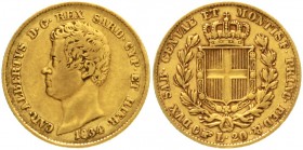 Italien-Sardinien
Carl Albert, 1831-1849
20 Lire 1834 P, Adlerkopf. Turin. 6,45 g. 900/1000
sehr schön