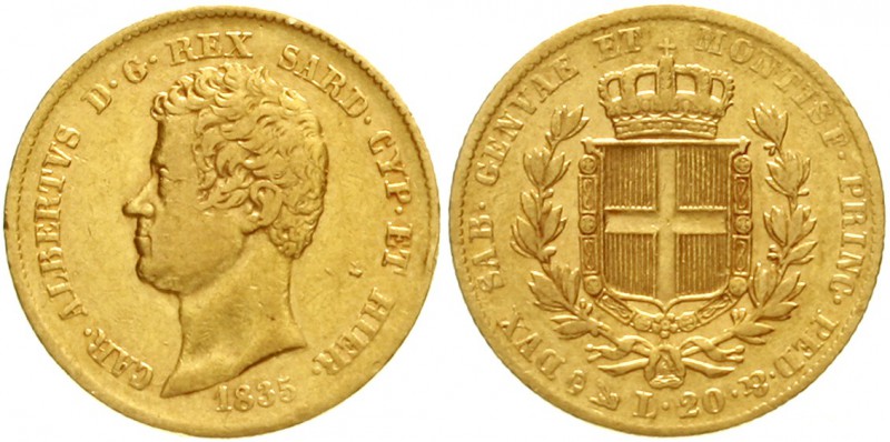 Italien-Sardinien
Carl Albert, 1831-1849
20 Lire 1835 P, Anker. Genua. 6,45 g....