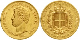 Italien-Sardinien
Carl Albert, 1831-1849
20 Lire 1835 P, Anker. Genua. 6,45 g. 900/1000.
fast sehr schön, kl. Randfehler
