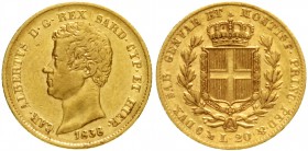 Italien-Sardinien
Carl Albert, 1831-1849
20 Lire 1838 P, Anker. Genua. 6,45 g. 900/1000.
sehr schön, kl. Randfehler