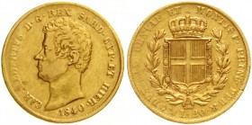 Italien-Sardinien
Carl Albert, 1831-1849
20 Lire 1840 P, Anker. Genua. 6,45 g. 900/1000.
fast sehr schön, kl. Randfehler