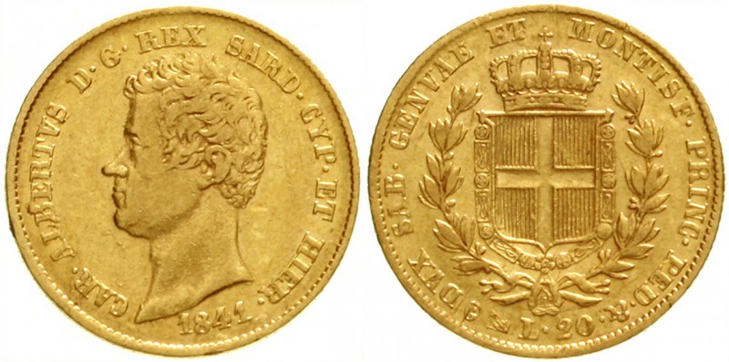 Italien-Sardinien
Carl Albert, 1831-1849
20 Lire 1841 P, Anker. Genua. 6,45 g....